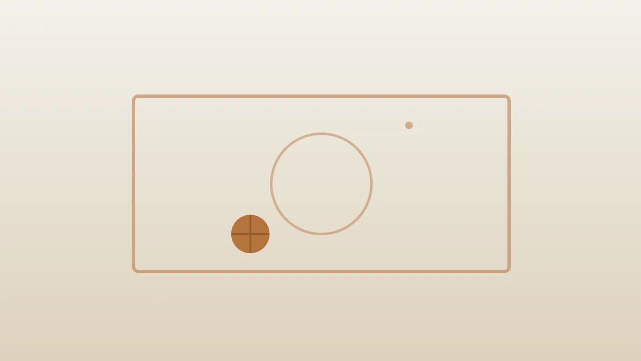 An editorial illustration of a dark arena at night: several blank abstract scoreboard panels above a hardwood court, one orange basketball on the floor, long shadows. No people, text, numbers or logos.