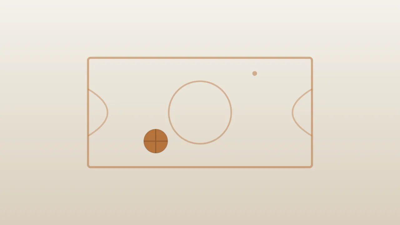Concept illustration of a basketball court with a single ball resting near the free-throw line, on a pale background, with no people, no logos and no readable text.